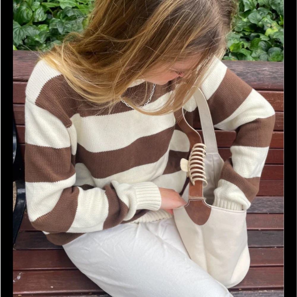 Brandy Melville Thick Stripe Beige and Brown Sweater